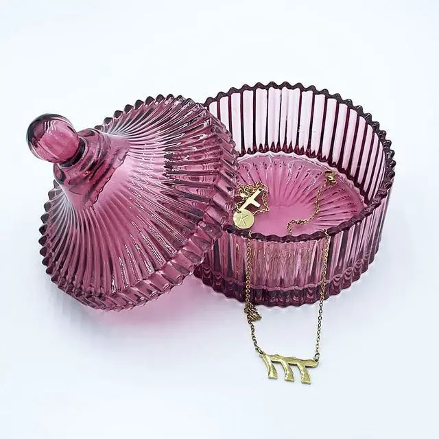 Alt view image 5 of 6 - Colorful Glass Jar With Lid,Candy Dish,Jewelry Box,Christmas Burgundy Decor,Decorative Jars(Purplish Red)