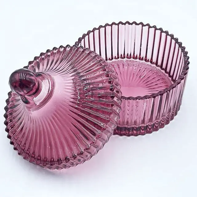 Alt view image 4 of 6 - Colorful Glass Jar With Lid,Candy Dish,Jewelry Box,Christmas Burgundy Decor,Decorative Jars(Purplish Red)