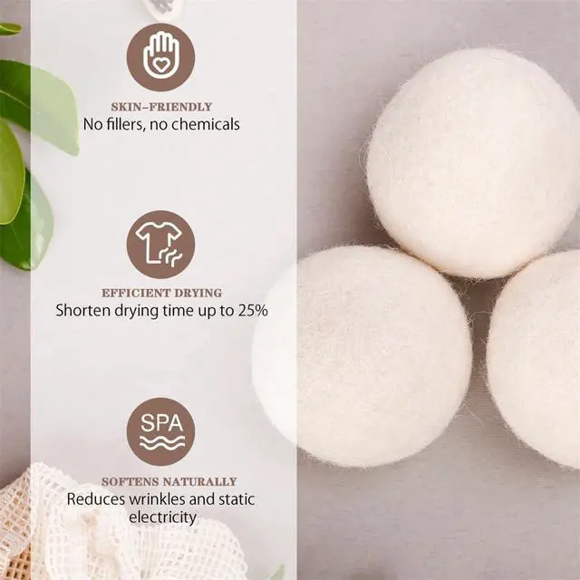 Alt view image 4 of 7 - Wool Dryer Balls XL 6 Pack Pure Organic Wool Premium Reusable Fabric Softener New Zealand Sheep Wool Ball for Dryer Natural Fabric Softener Saves Drying Time