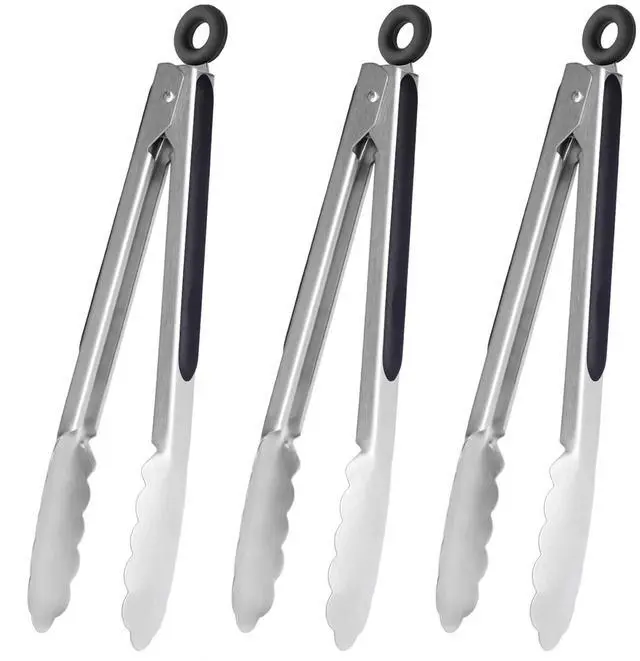 Main image of Stainless Steel Kitchen Tongs 9-Inch Cooking Tongs, Set of 3