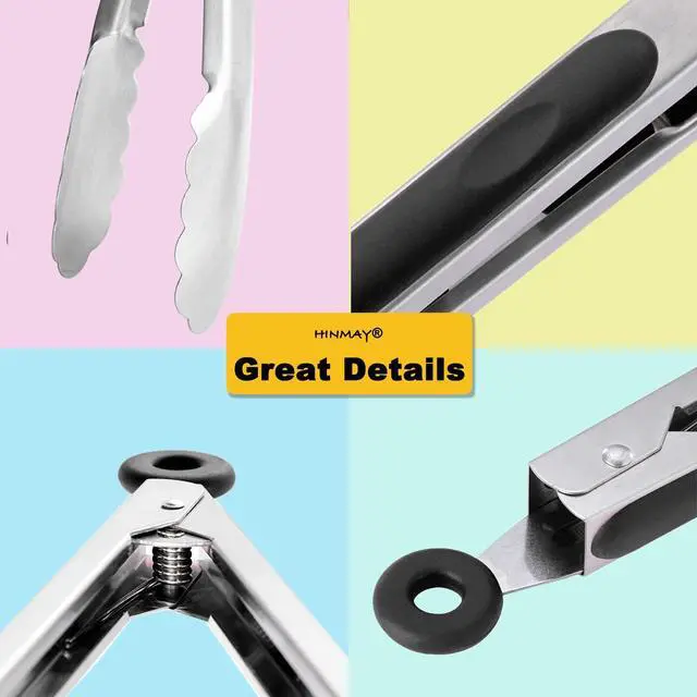 Alt view image 4 of 6 - Stainless Steel Kitchen Tongs 9-Inch Cooking Tongs, Set of 3