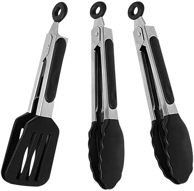 Main image of 7 inch Mini Silicone Serving Tongs with Silicone Tips Set of 3