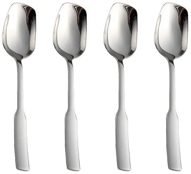 Main image of Stainless Steel Fashion Square Head Dessert Spoons, Mirror Polished Ice Cream Spoon, Creative Stirring Snow Cone Spoon, 7.6 Inches, 4 Pack