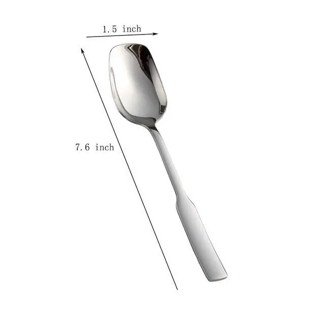Alt view image 2 of 6 - Stainless Steel Fashion Square Head Dessert Spoons, Mirror Polished Ice Cream Spoon, Creative Stirring Snow Cone Spoon, 7.6 Inches, 4 Pack
