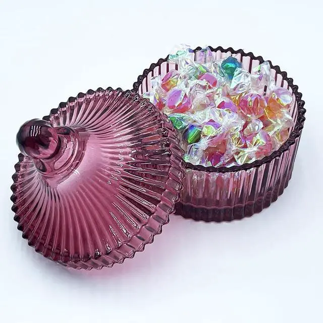 Alt view image 6 of 6 - Colorful Glass Jar With Lid,Candy Dish,Jewelry Box,Christmas Burgundy Decor,Decorative Jars(Purplish Red)