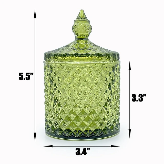 Alt view image 3 of 7 - 10 oz Olive Green Glass Candy Dish with Lid-Decorative Display Jar for Q-Tip Holder,Cotton Swab Storage,Bathroom Vanity Organizer,Home Office Decor