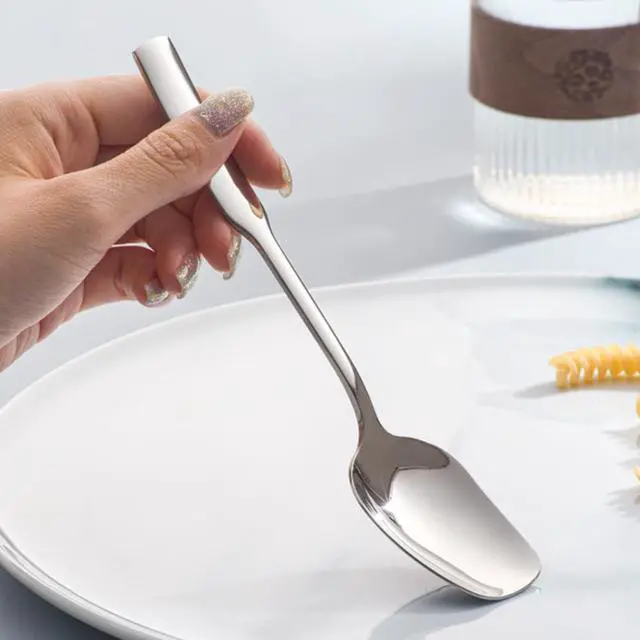 Alt view image 3 of 6 - Stainless Steel Fashion Square Head Dessert Spoons, Mirror Polished Ice Cream Spoon, Creative Stirring Snow Cone Spoon, 7.6 Inches, 4 Pack