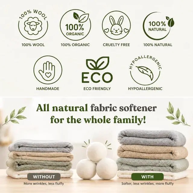 Alt view image 4 of 7 - Wool Dryer Balls XL 4-Pack Organic Wool Dryer Balls for Laundry Reusable, Natural Fabric Softener, Reduces Drying Time, Static, Wrinkles & Laundry Clumping