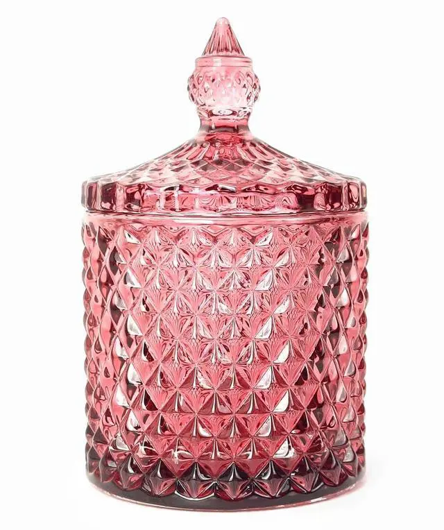 Main image of Colorful Glass Jar With Lid,Christmas Candy Dish,Cookie Jars,Jewelry Box,Biscuit Containers Food Storage,Decorative Jar(Purplish Red)