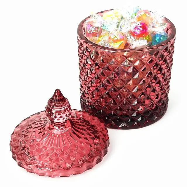 Alt view image 3 of 5 - Colorful Glass Jar With Lid,Christmas Candy Dish,Cookie Jars,Jewelry Box,Biscuit Containers Food Storage,Decorative Jar(Purplish Red)