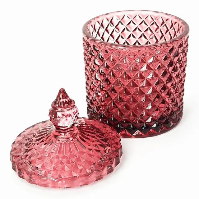 Alt view image 4 of 5 - Colorful Glass Jar With Lid,Christmas Candy Dish,Cookie Jars,Jewelry Box,Biscuit Containers Food Storage,Decorative Jar(Purplish Red)