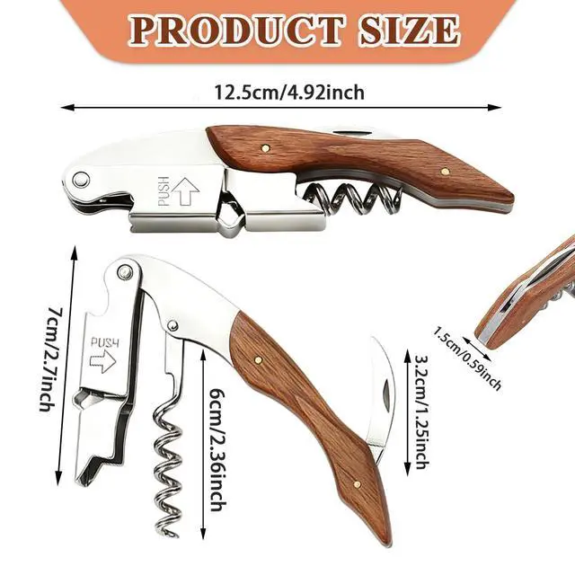 Alt view image 2 of 7 - Waiter Corkscrew Wine Opener, Berglander Professional Wine Key for Servers, Hevay Duty Bartender with Foil Cutter, Manual Wine Bottle Opener, Wood Handle Comfortable, Ergonomic Grip