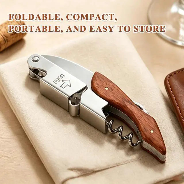 Alt view image 6 of 7 - Waiter Corkscrew Wine Opener, Berglander Professional Wine Key for Servers, Hevay Duty Bartender with Foil Cutter, Manual Wine Bottle Opener, Wood Handle Comfortable, Ergonomic Grip