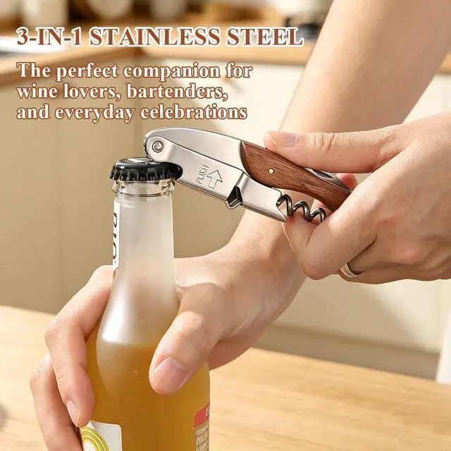 Alt view image 7 of 7 - Waiter Corkscrew Wine Opener, Berglander Professional Wine Key for Servers, Hevay Duty Bartender with Foil Cutter, Manual Wine Bottle Opener, Wood Handle Comfortable, Ergonomic Grip