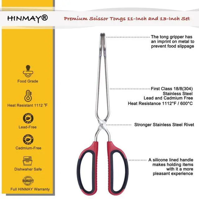 Alt view image 2 of 5 - Stainless Steel Scissor Tongs 11-Inch and 13-Inch Set, Set of 2