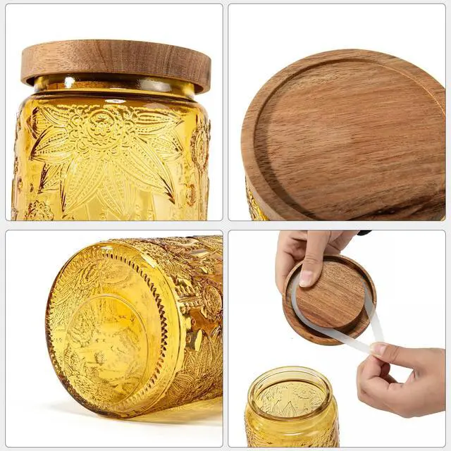 Alt view image 4 of 7 - 2 Pack Glass Storage Jar with Bamboo Lid, 23.7 FL Oz Kitchen Glass Food Storage Containers for Candy, Coffee Tea Beans, Oats,Flour, Grains