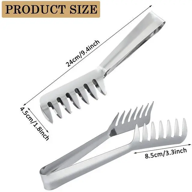 Alt view image 2 of 7 - 3 Pack Pasta Tongs Stainless Steel for Serving Pasta Utensils Claw Chicken Tongs Salad Tongs
