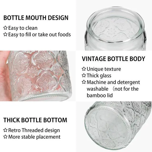 Alt view image 7 of 7 - Vintage Glass Jar with Lid, 24oz Food Storage Containers Mason Jars, 2 Pack
