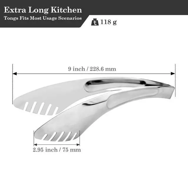 Alt view image 2 of 7 - 9-Inch Salad Serving Tongs, 18/8 Stainless Steel Kitchen Cooking Tongs for Pasta Noodles BBQ Buffet | Dishwasher Safe |