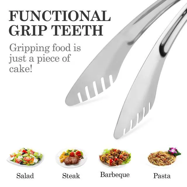 Alt view image 3 of 7 - 9-Inch Salad Serving Tongs, 18/8 Stainless Steel Kitchen Cooking Tongs for Pasta Noodles BBQ Buffet | Dishwasher Safe |