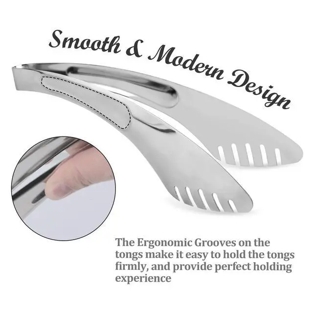 Alt view image 4 of 7 - 9-Inch Salad Serving Tongs, 18/8 Stainless Steel Kitchen Cooking Tongs for Pasta Noodles BBQ Buffet | Dishwasher Safe |