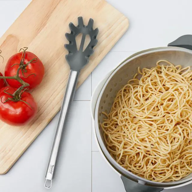 Alt view image 2 of 2 - Pasta Claw Spaghetti Spoon Scoop Charcoal Gray Silicone Head with Stainless Steel Handle, BPA Free Pasta Fork for Serving Spaghetti Linguine and Noodles, Heat Safe Pasta Serving Spoon