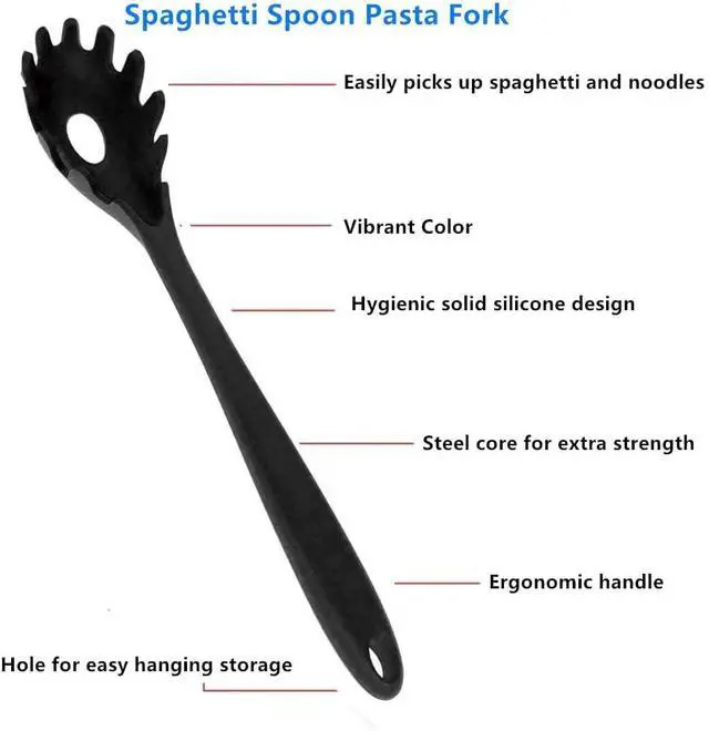 Alt view image 4 of 4 - Silicone Pasta Fork (11.2"), 2-Pack Spaghetti Server Spoon Heat Resistant 600°F, Food Grade Pasta Spoon, BPA Free, Noodle Spoons. (Silicone)