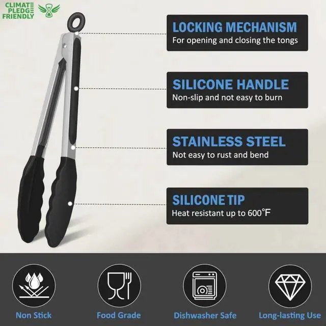Alt view image 3 of 7 - Tongs for Cooking, Stainless Steel Kitchen Tongs with Silicone Tips