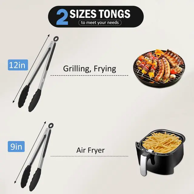 Alt view image 7 of 7 - Tongs for Cooking, Stainless Steel Kitchen Tongs with Silicone Tips