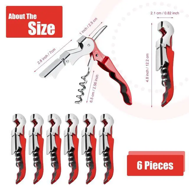 Alt view image 2 of 7 - 6 Pieces wine key wine opener Professional Waiter Corkscrews Stainless bottle opener Fold Serrated Foil Cutter Key for Family, Company Party,Bars,Restaurants(red)