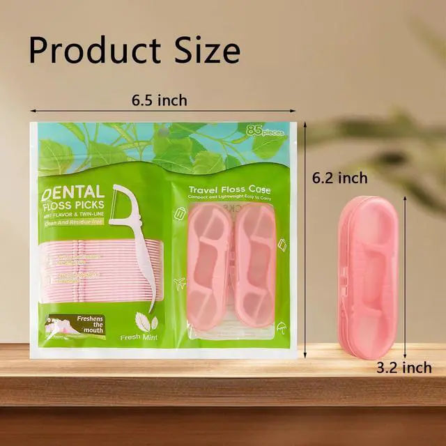 Alt view image 7 of 7 - Dual - Line Dental Flossers 85 Count, Mint Floss Picks with 2 Travel Case