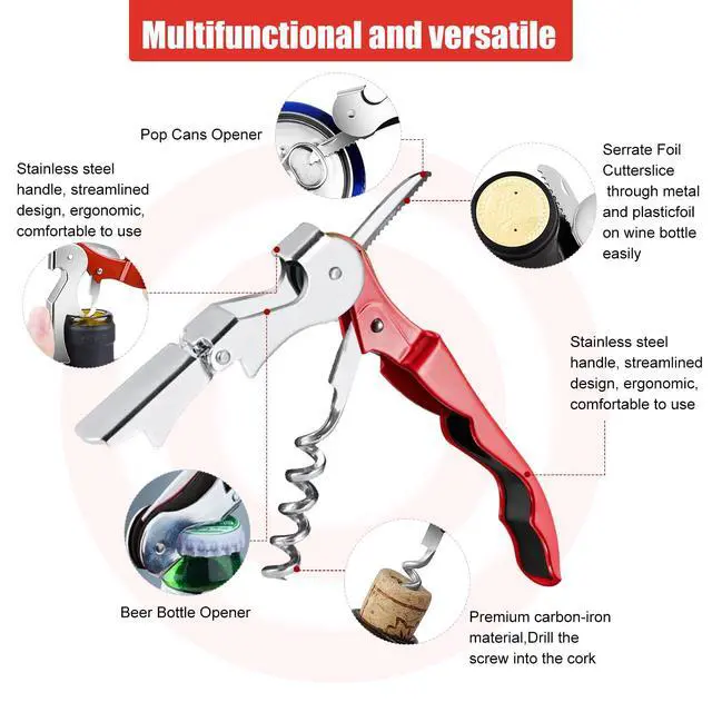 Alt view image 3 of 7 - 6 Pieces wine key wine opener Professional Waiter Corkscrews Stainless bottle opener Fold Serrated Foil Cutter Key for Family, Company Party,Bars,Restaurants(red)