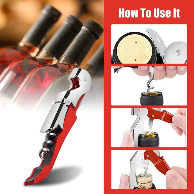 Alt view image 4 of 7 - 6 Pieces wine key wine opener Professional Waiter Corkscrews Stainless bottle opener Fold Serrated Foil Cutter Key for Family, Company Party,Bars,Restaurants(red)