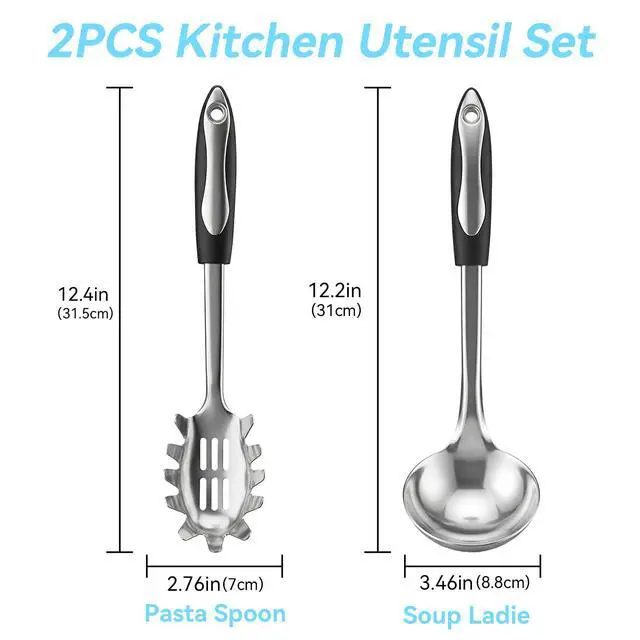 Alt view image 2 of 7 - 2 PCS Stainless Steel Soup Ladle and Spaghetti Spoon
