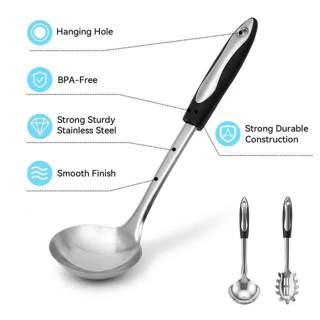 Alt view image 5 of 7 - 2 PCS Stainless Steel Soup Ladle and Spaghetti Spoon