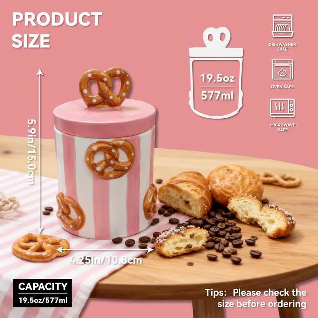 Alt view image 2 of 7 - Christmas Cookie Jars with Lid Airtight, 19.5 OZ Xmas Food Storage Containers, Hand Painted Pretzel Kitchen Canisters for Countertop, Home Decor for Coffee, Sugar, Tea, Flour577ml