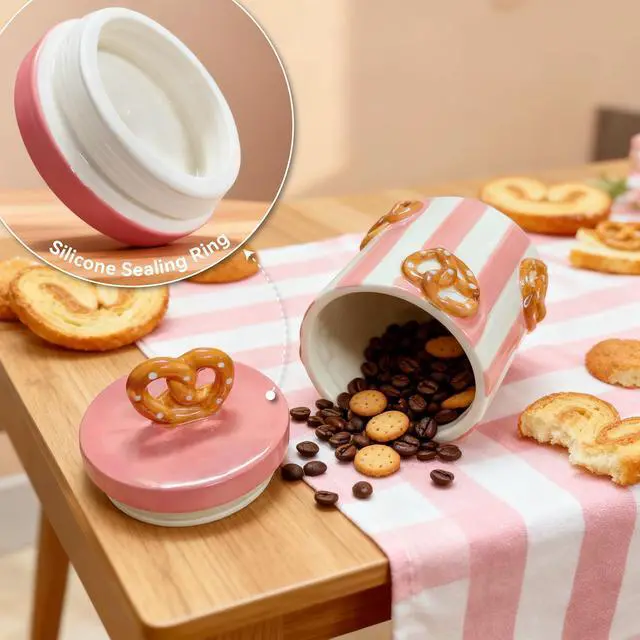 Alt view image 3 of 7 - Christmas Cookie Jars with Lid Airtight, 19.5 OZ Xmas Food Storage Containers, Hand Painted Pretzel Kitchen Canisters for Countertop, Home Decor for Coffee, Sugar, Tea, Flour577ml