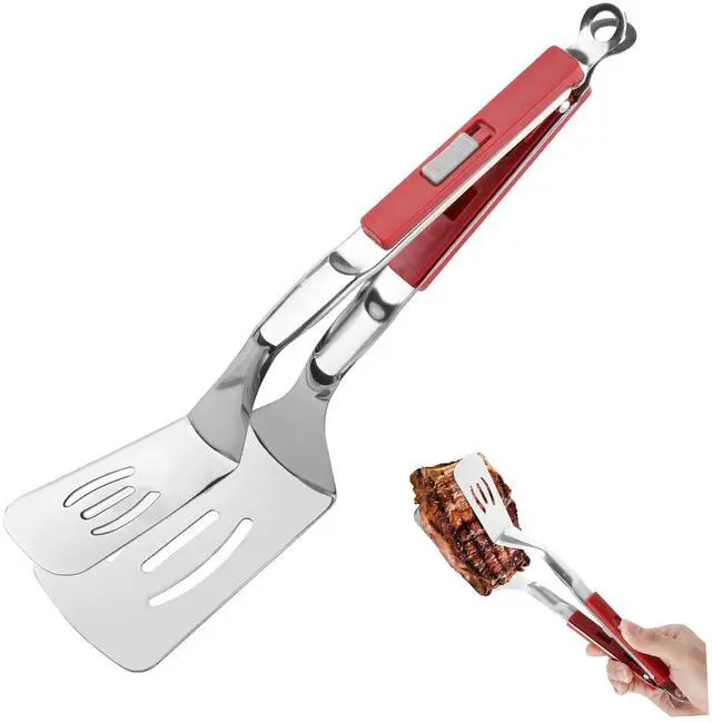 Main image of Anti-Scald Extended Handle Spatula Tongs 11.6 Inch Multifunctional Stainless Steel Cooking Tongs Food Shovel Clamp for Flipping Steak Fish Bread Hamburger BBQ Frying Pancake Pies Pizza