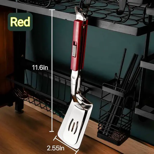 Alt view image 2 of 5 - Anti-Scald Extended Handle Spatula Tongs 11.6 Inch Multifunctional Stainless Steel Cooking Tongs Food Shovel Clamp for Flipping Steak Fish Bread Hamburger BBQ Frying Pancake Pies Pizza