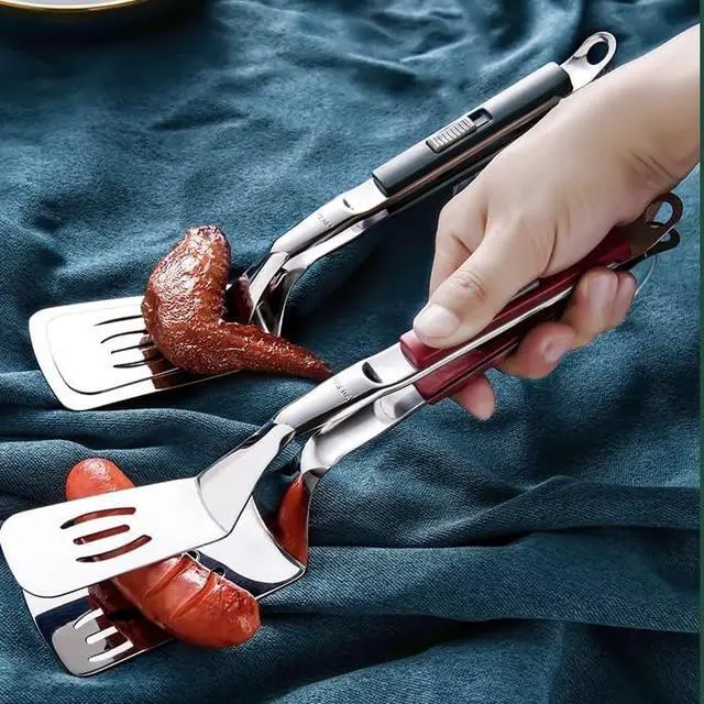 Alt view image 5 of 5 - Anti-Scald Extended Handle Spatula Tongs 11.6 Inch Multifunctional Stainless Steel Cooking Tongs Food Shovel Clamp for Flipping Steak Fish Bread Hamburger BBQ Frying Pancake Pies Pizza