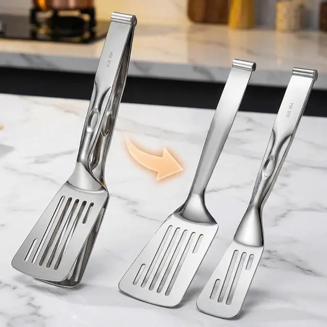 Alt view image 2 of 7 - Durable 304 Stainless Steel Spatula Tongs, Rust-Proof 2-in-1 Cooking Tongs for High Heat, Solid One-Piece Design Food Turner, Professional Kitchen Essential