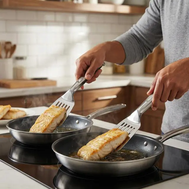 Alt view image 6 of 7 - Durable 304 Stainless Steel Spatula Tongs, Rust-Proof 2-in-1 Cooking Tongs for High Heat, Solid One-Piece Design Food Turner, Professional Kitchen Essential