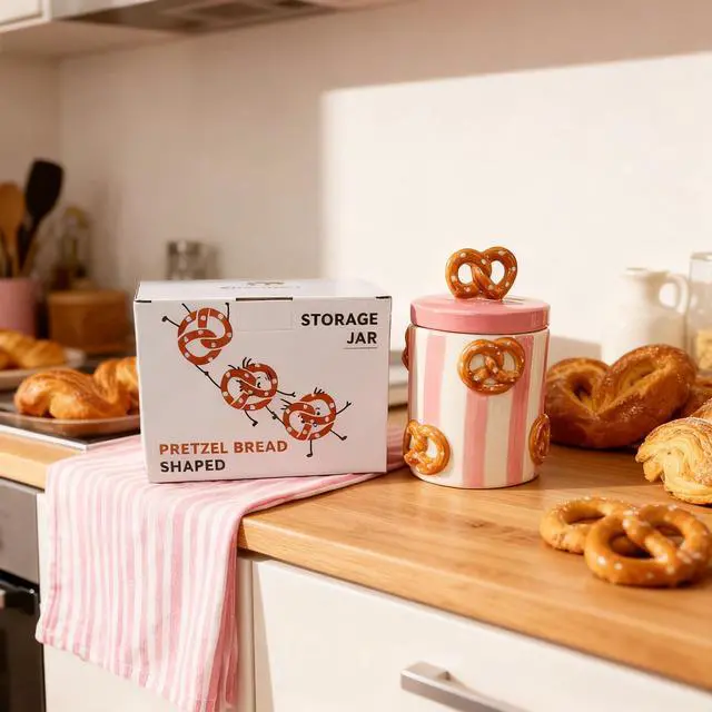 Alt view image 7 of 7 - Christmas Cookie Jars with Lid Airtight, 19.5 OZ Xmas Food Storage Containers, Hand Painted Pretzel Kitchen Canisters for Countertop, Home Decor for Coffee, Sugar, Tea, Flour577ml