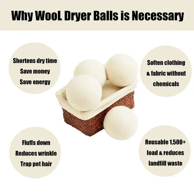Alt view image 4 of 7 - 6 Pack Wool Dryer Balls, White, 2.75 in/7 cm