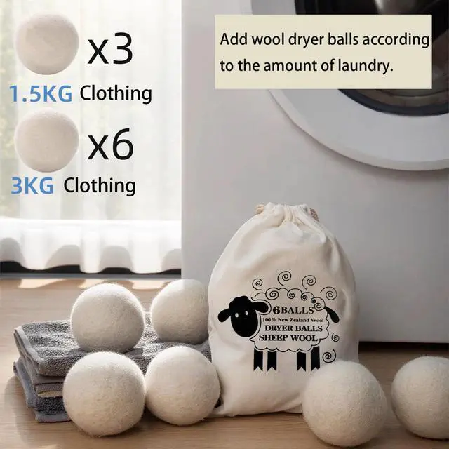 Alt view image 3 of 7 - 6 Pack Wool Dryer Balls, White, 2.75 in/7 cm