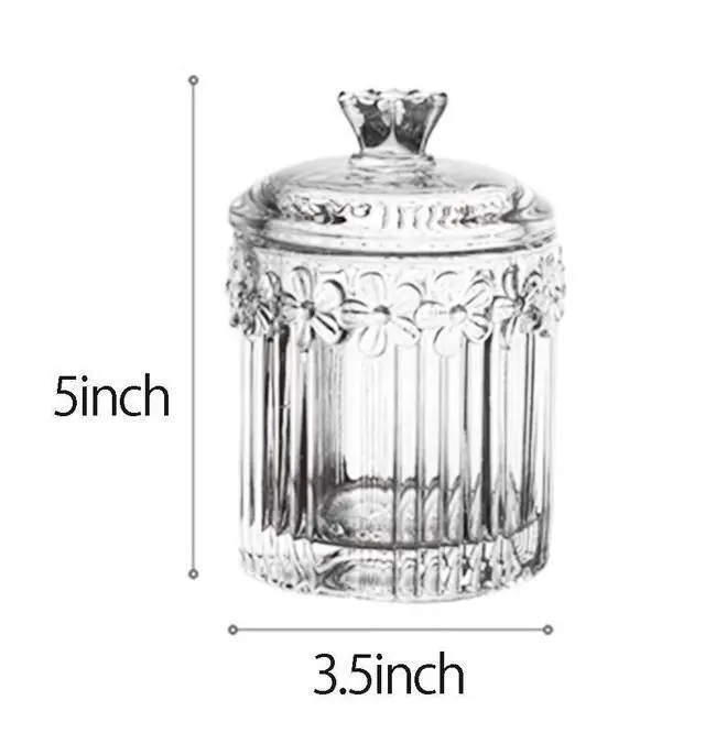 Alt view image 2 of 7 - Floral Crystal Glass Relief Flower Candy Dish Swab Box Storage Jar with Lid, 5x3.5 inches, 8 oz, 1 Count