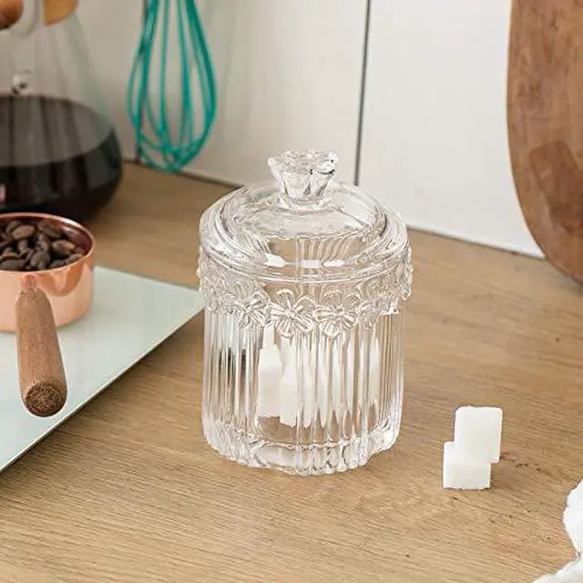 Alt view image 3 of 7 - Floral Crystal Glass Relief Flower Candy Dish Swab Box Storage Jar with Lid, 5x3.5 inches, 8 oz, 1 Count