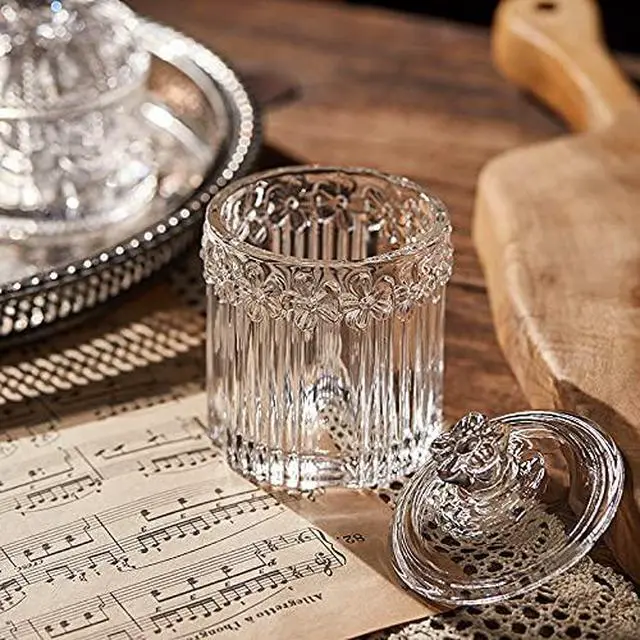 Alt view image 7 of 7 - Floral Crystal Glass Relief Flower Candy Dish Swab Box Storage Jar with Lid, 5x3.5 inches, 8 oz, 1 Count