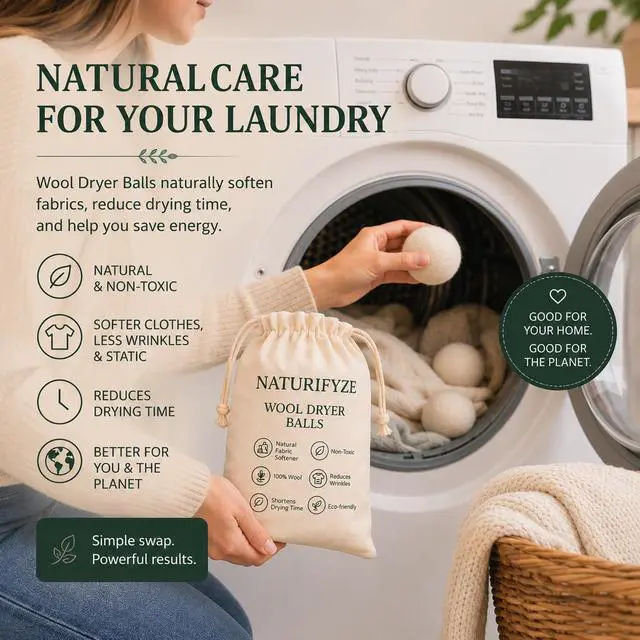 Alt view image 2 of 7 - Wool Dryer Balls - 100% New Zealand Sheep Wool - Natural Fabric Softening, Reduces Clothing Wrinkles (6 Pack)