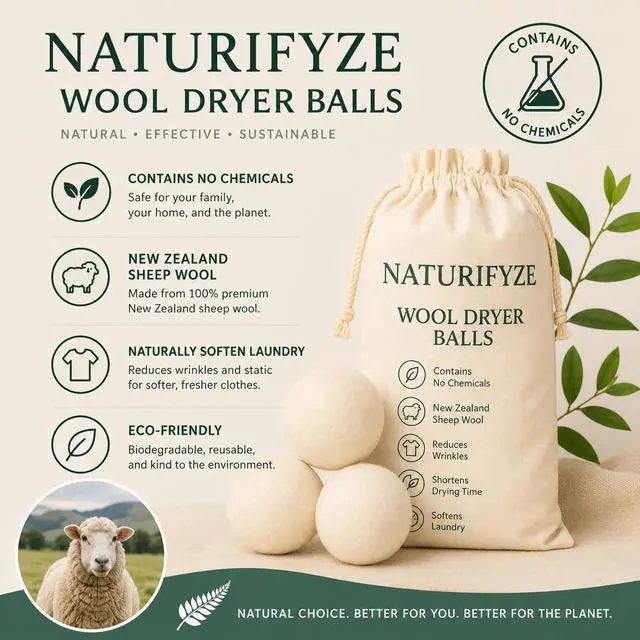 Alt view image 6 of 7 - Wool Dryer Balls - 100% New Zealand Sheep Wool - Natural Fabric Softening, Reduces Clothing Wrinkles (6 Pack)